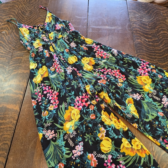 Lush Pants - Lush Boho Floral Pleated Back Jumpsuit - Tropical Summer Vacay - Med